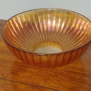 Beautiful Vintage Orange Iradescent Carnival Glass Bowl Deptession Glassware